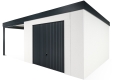 Garden house with Hormann garage door and 3m left gazebo in white